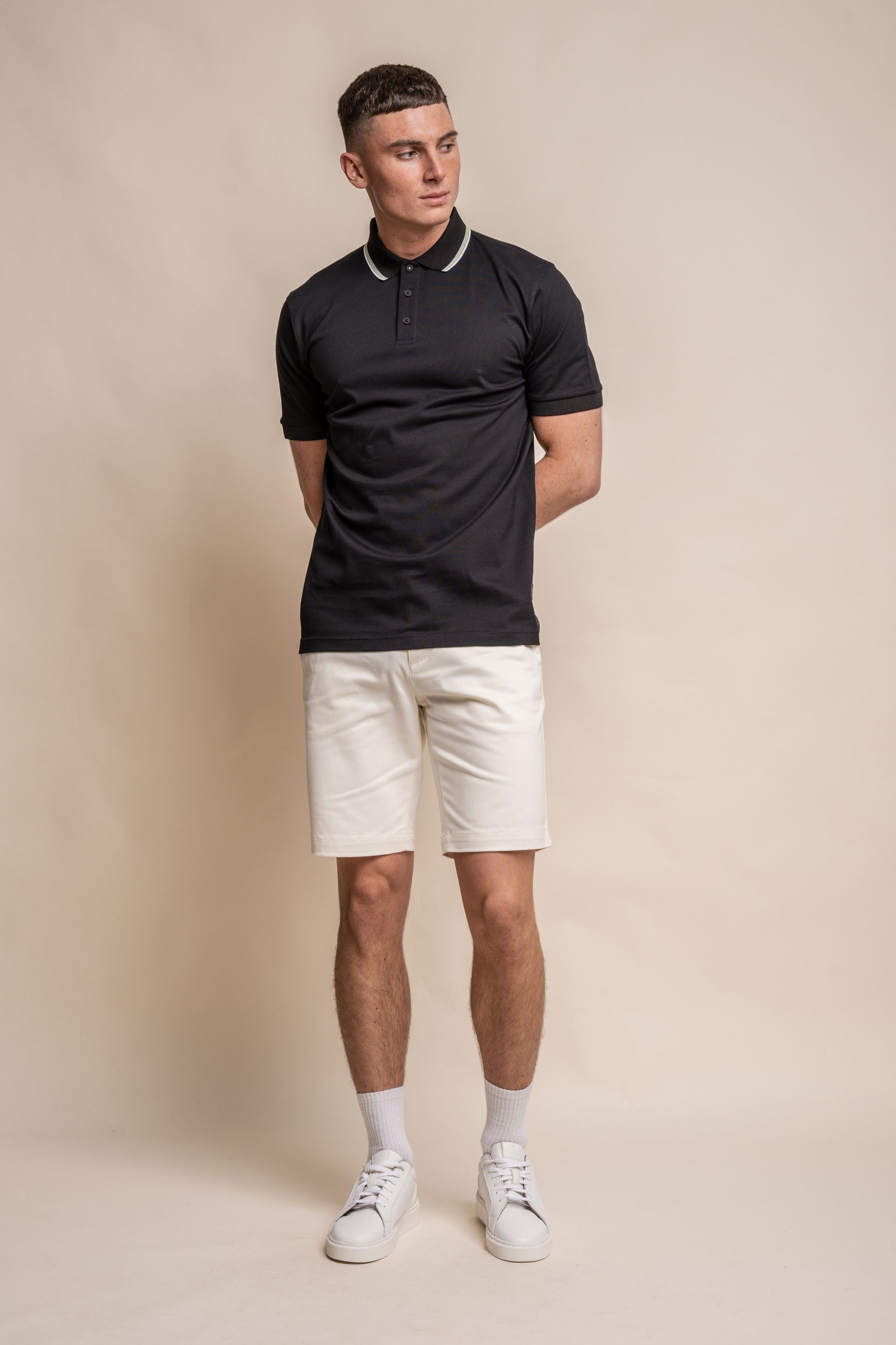 T-shirt polo en coton ajusté pour hommes - FINLAY - Noir