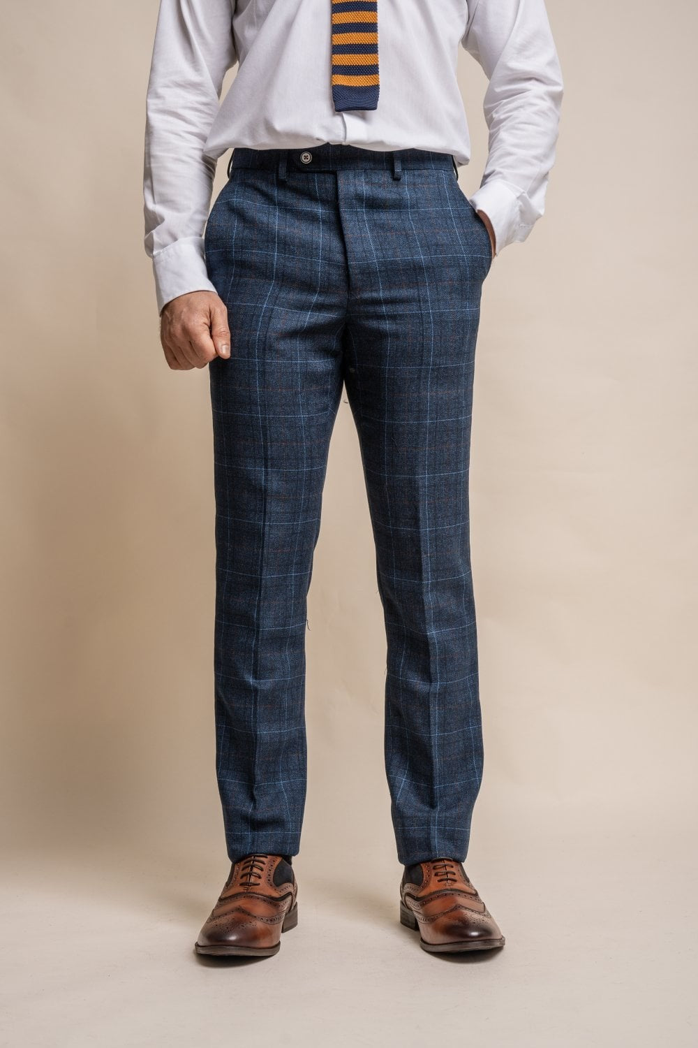 Herren Windowpane Karo Tweed Blaue Hose - CODY - Blau