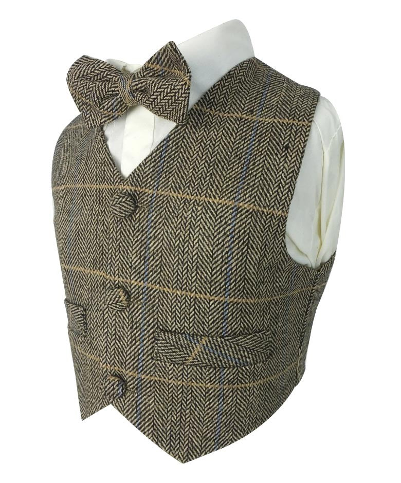 Baby Jungen Fischgrät Karo Tweed Anzug-Set - Tan Braun