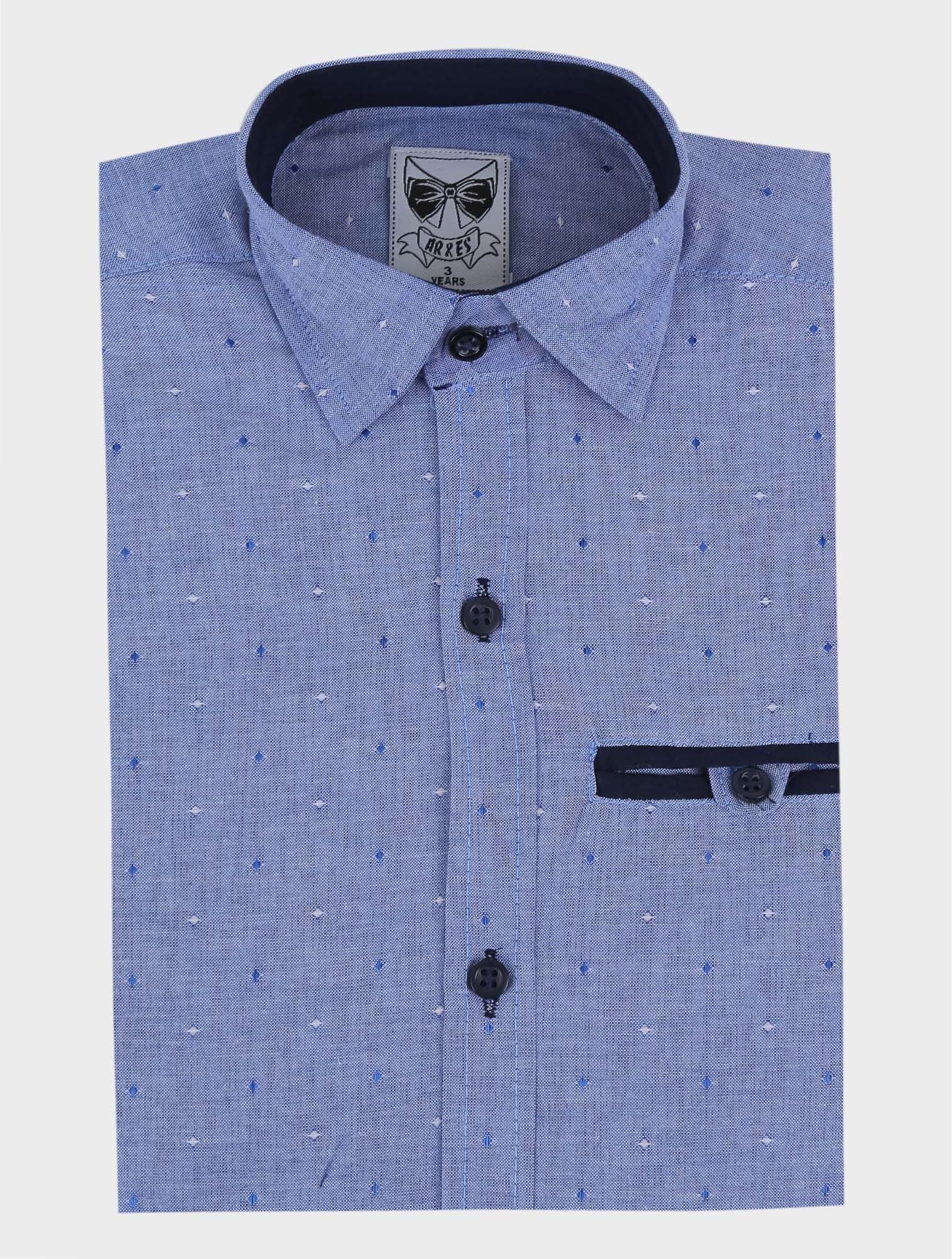 Chemise Oxford à Motifs Pointillés Slim Fit pour Garçons - Bleu Foncé