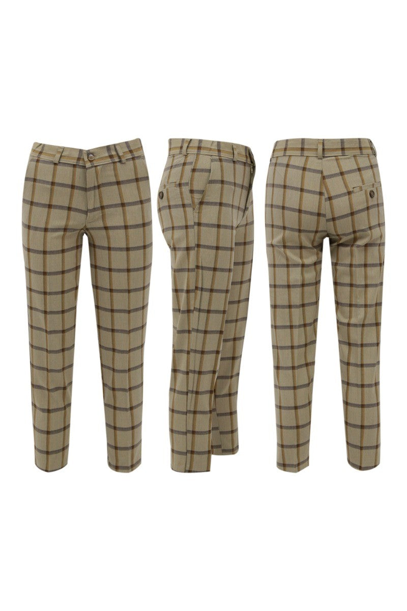 Jungen Windowpane Karo Anzug 7-teiliges Set - Beige