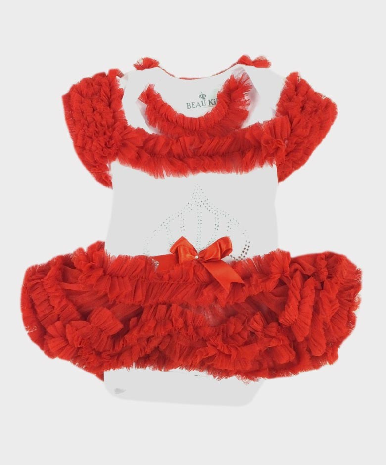 Baby Mädchen Tüll Baumwoll Tutu Bodysuit - Rot