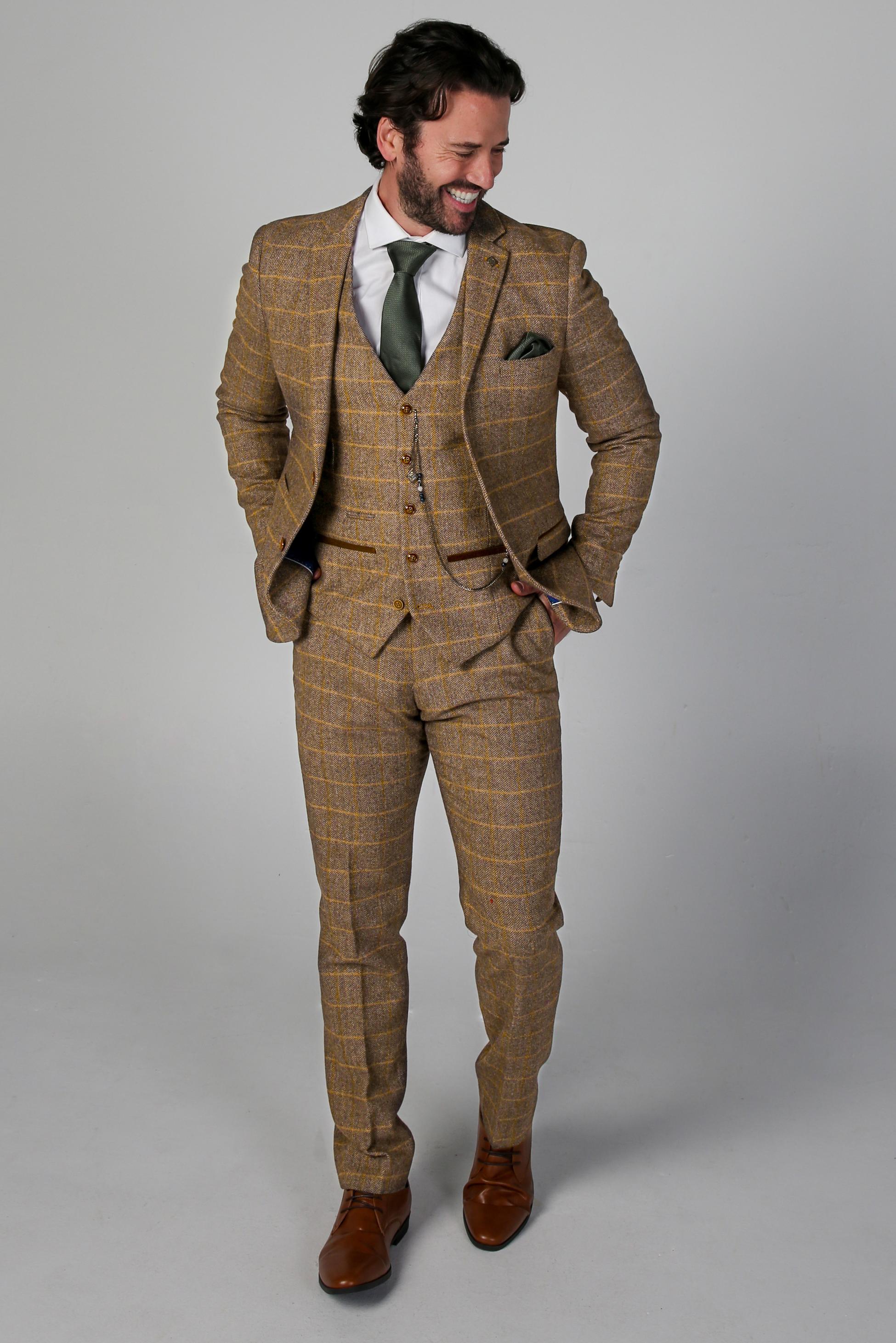 Costume Formel Retro en Tweed à Motif Windowpane pour Homme - HARRIS - Brun