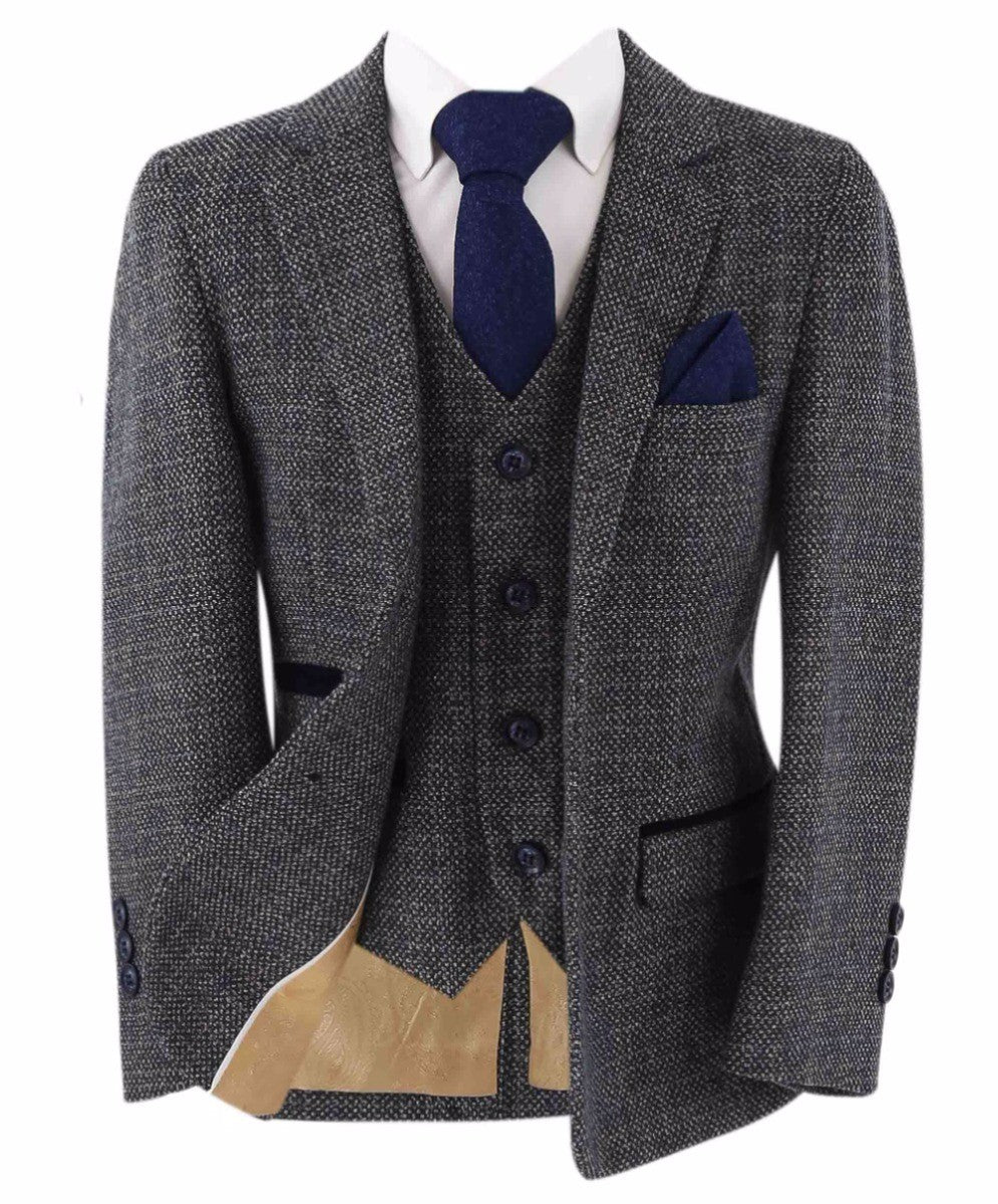 Costume Formel en Tweed Tailored Fit pour Garçons - Ralph - Gris - Bleu Marine