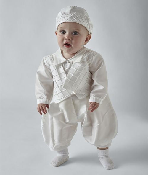 Baby Boys Christening Quilted Romper with Hat - PATRICK - Ivory