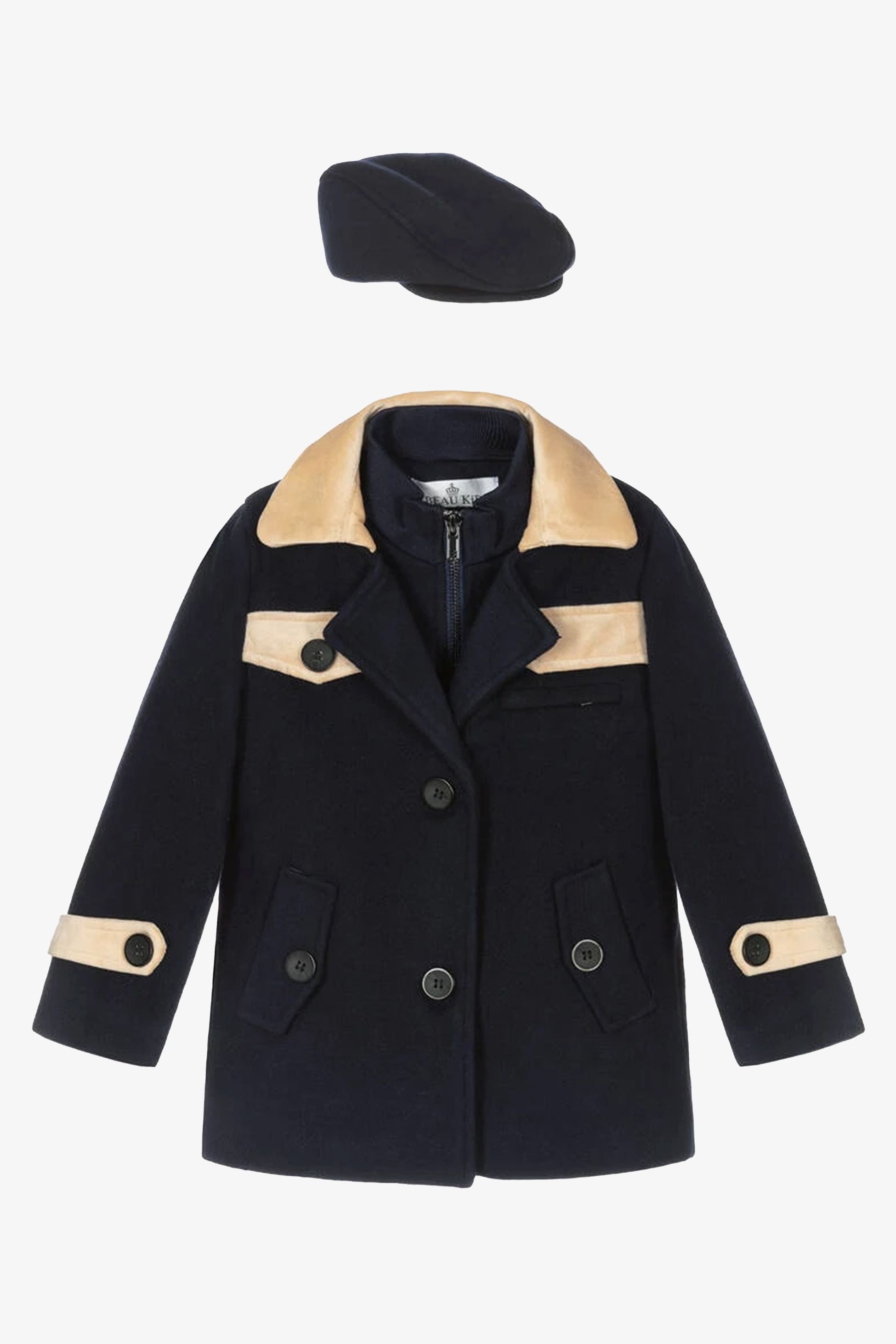 Jungen Marineblau Pea Coat & Mütze - Marineblau