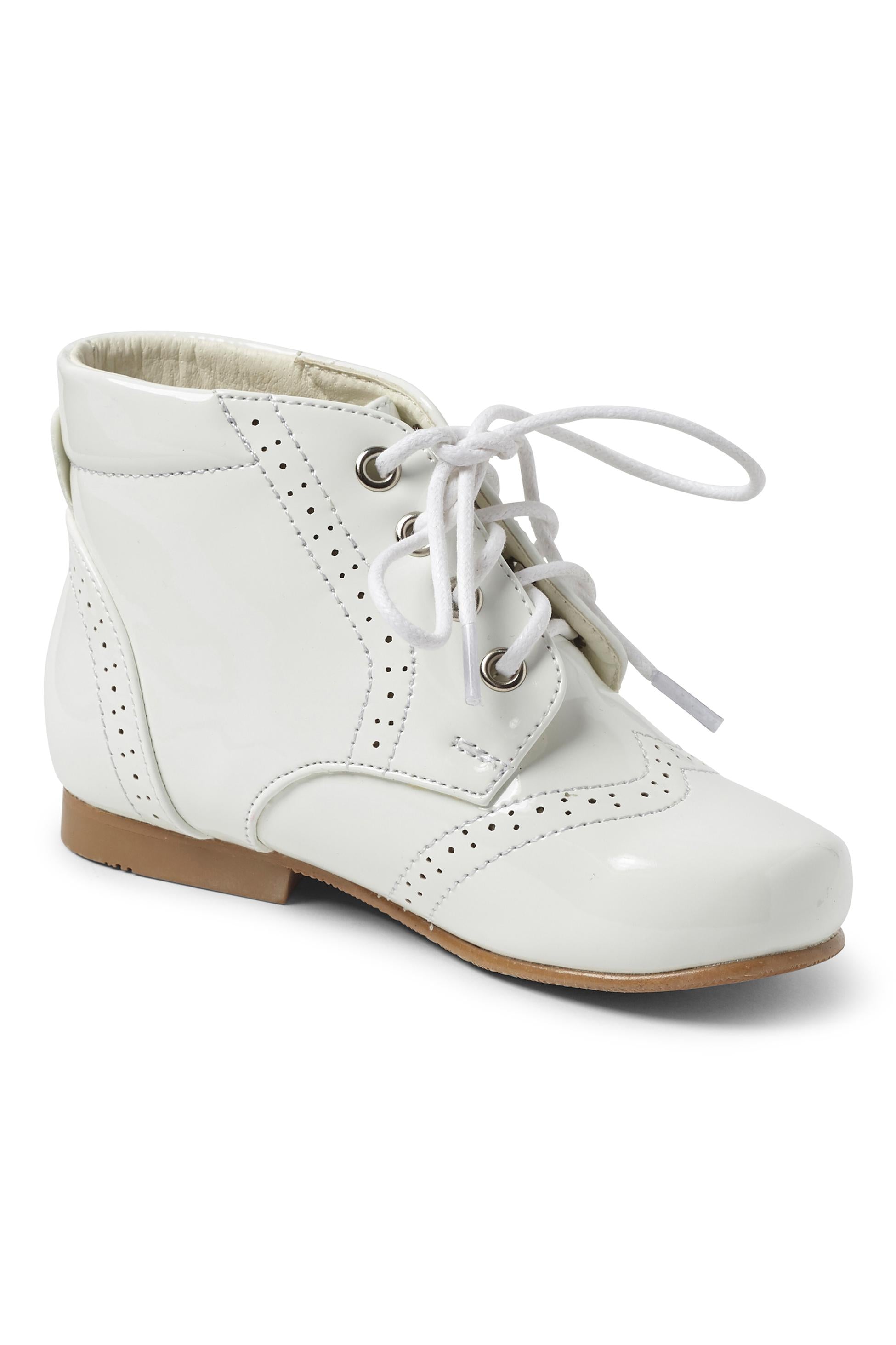 Bottes Brogues en Cuir Verni Unisexe pour Enfants - QUINN - Blanc