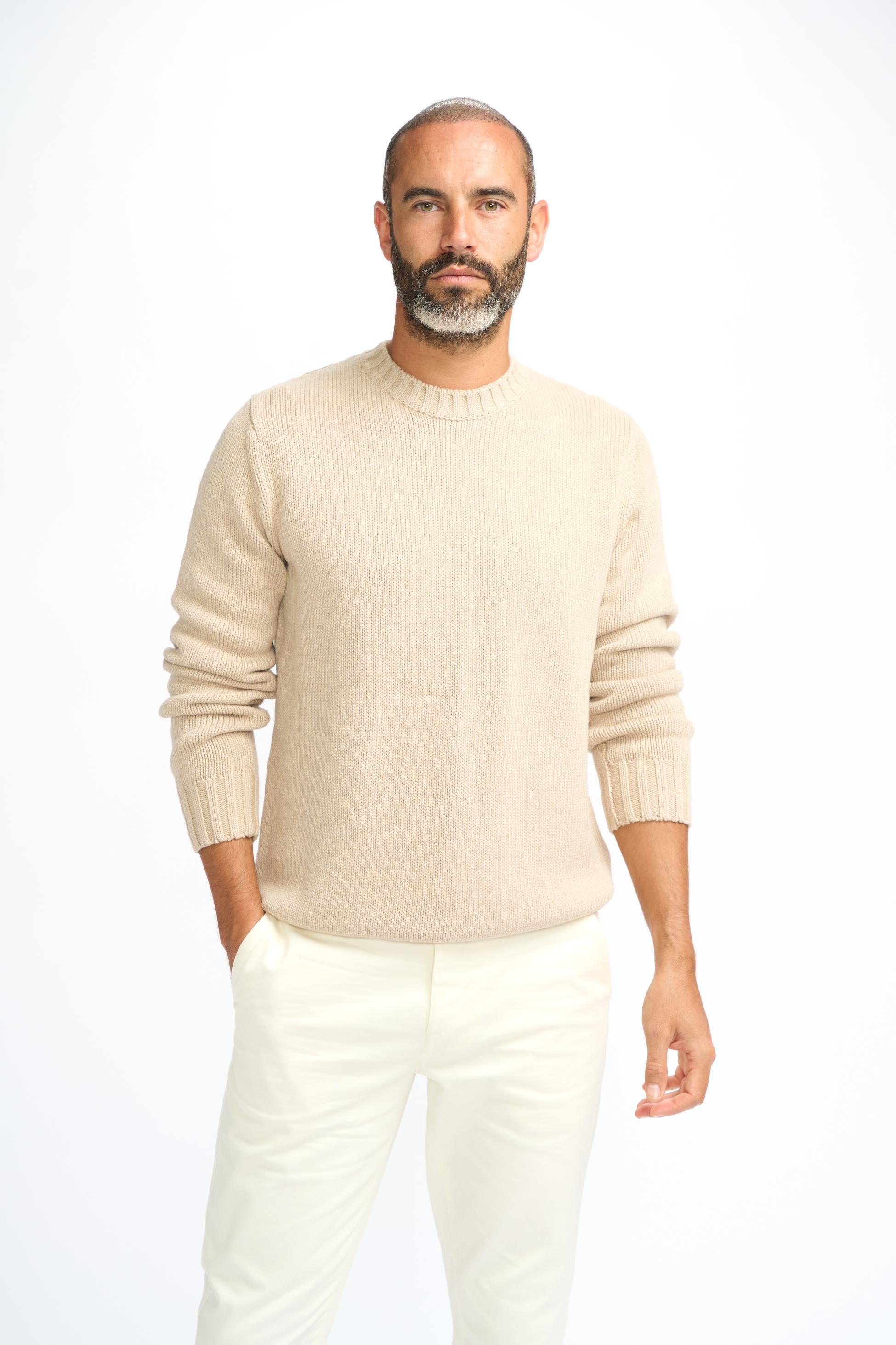 Pull classique en laine pour hommes - FARREL - Marron Faon