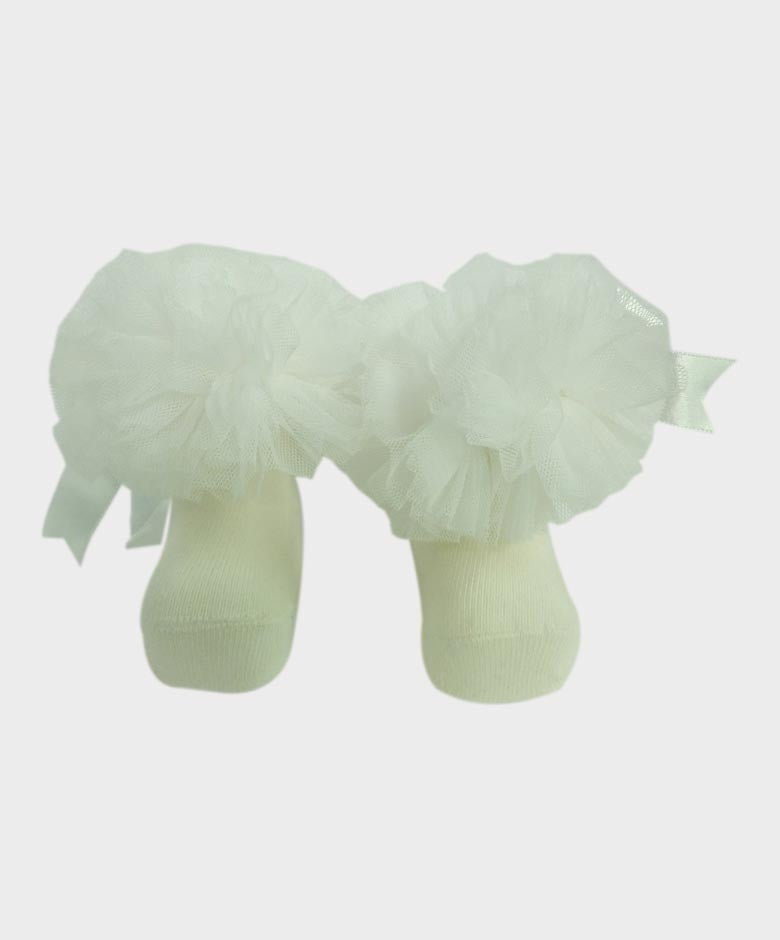 Baby Girls Ruffle Bow Frilly Ankle Socks - Ivory