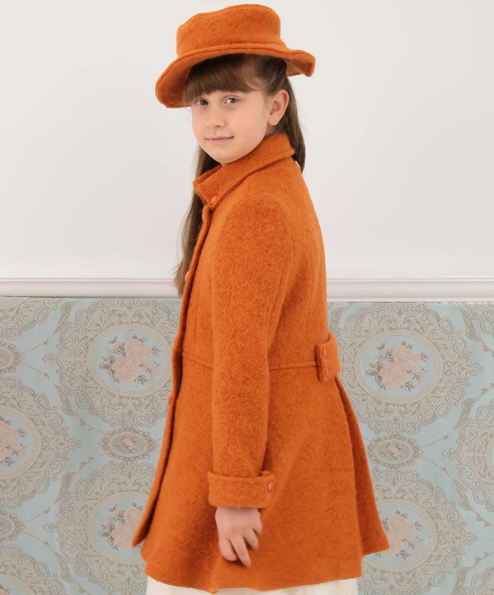 Ensemble Manteau Double Bouton en Laine pour Filles - ELIZABETH - Orange Brique