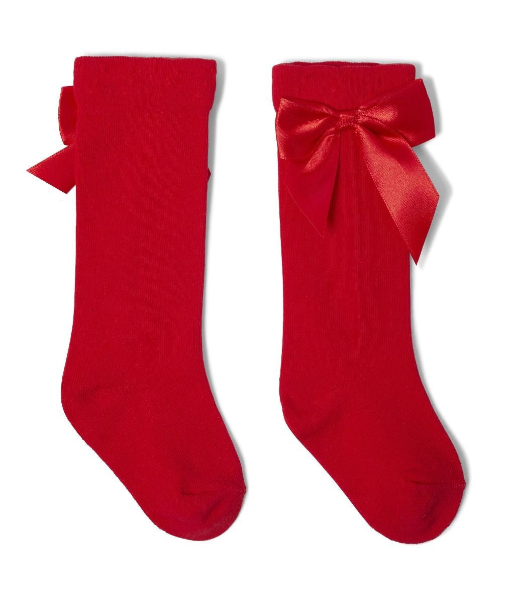 Girls' Bow Knee-High Dress Socks - VICTORIA - Red