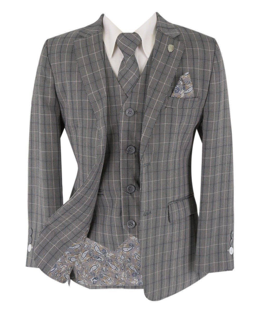 Boys Tweed Check Tailored Fit Suit - Grey