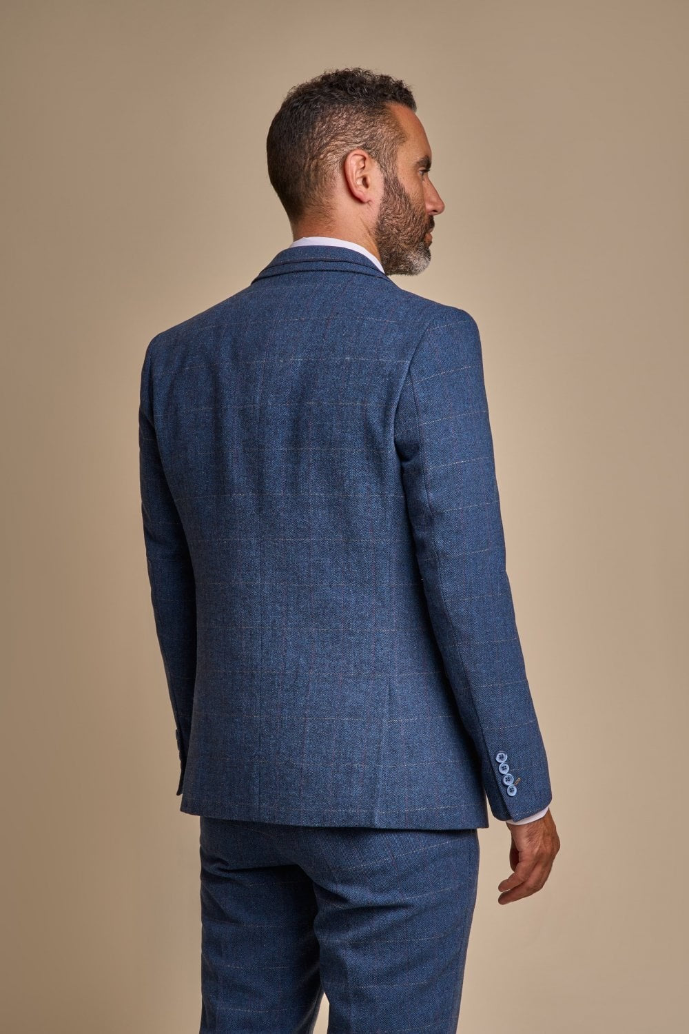 Herren Slim Fit Fischgrät Tweed Anzugjacke - CARNEGI - Blau