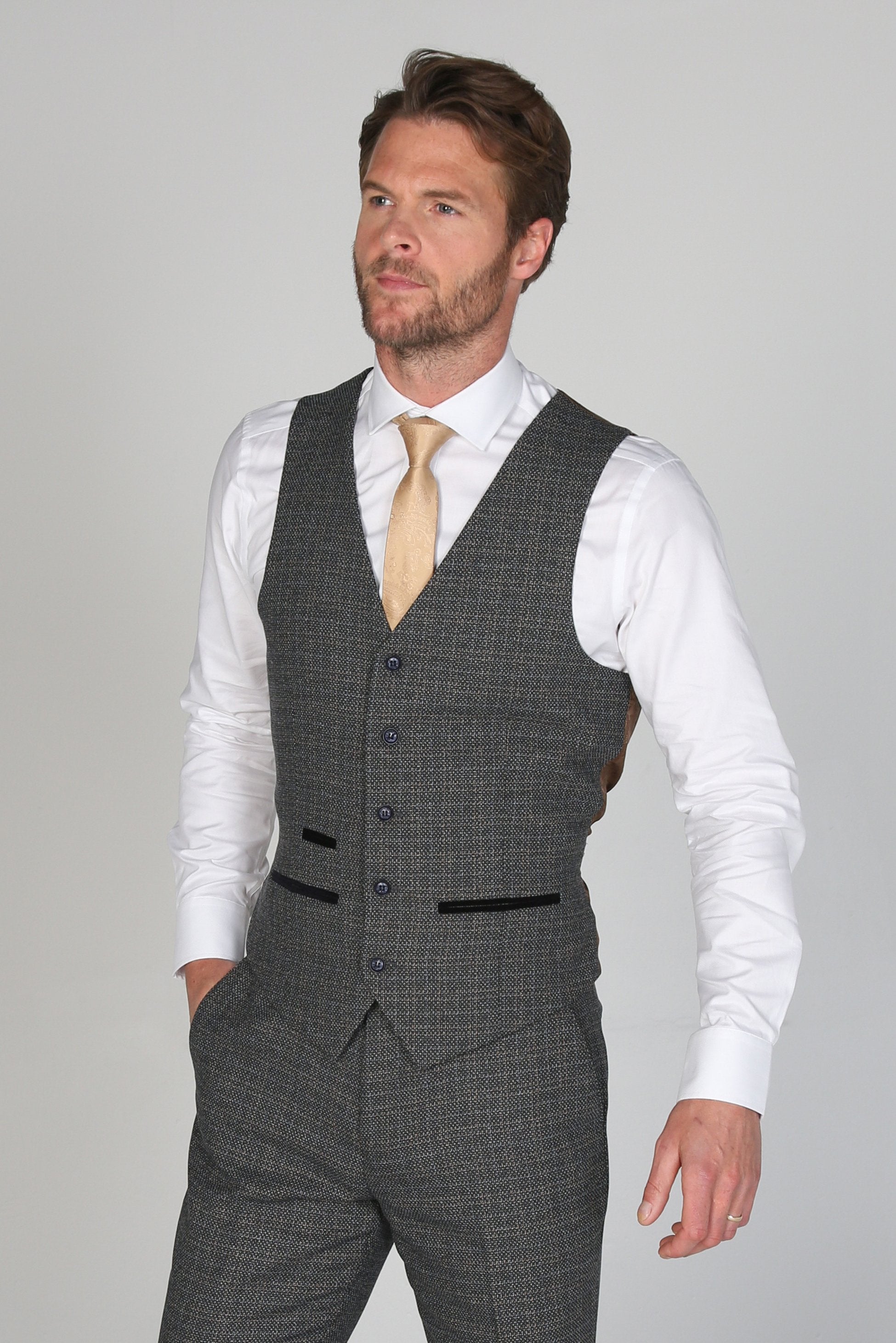 Men's Tweed-Like Formal Waistcoat - RALPH - Grey