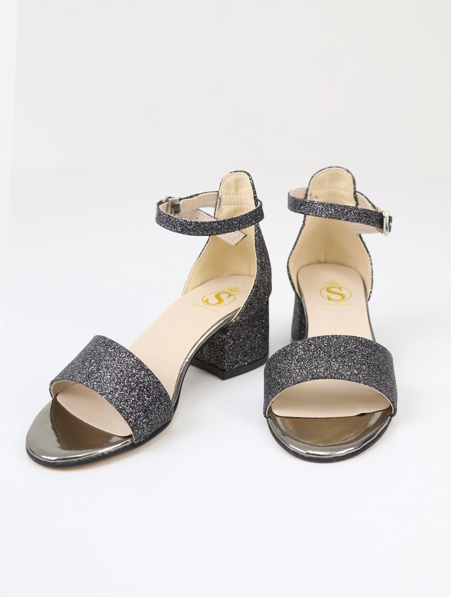 Sandales à Bloc Talon avec Bride à la Cheville pour Filles - SPARKLE - Argent Foncé