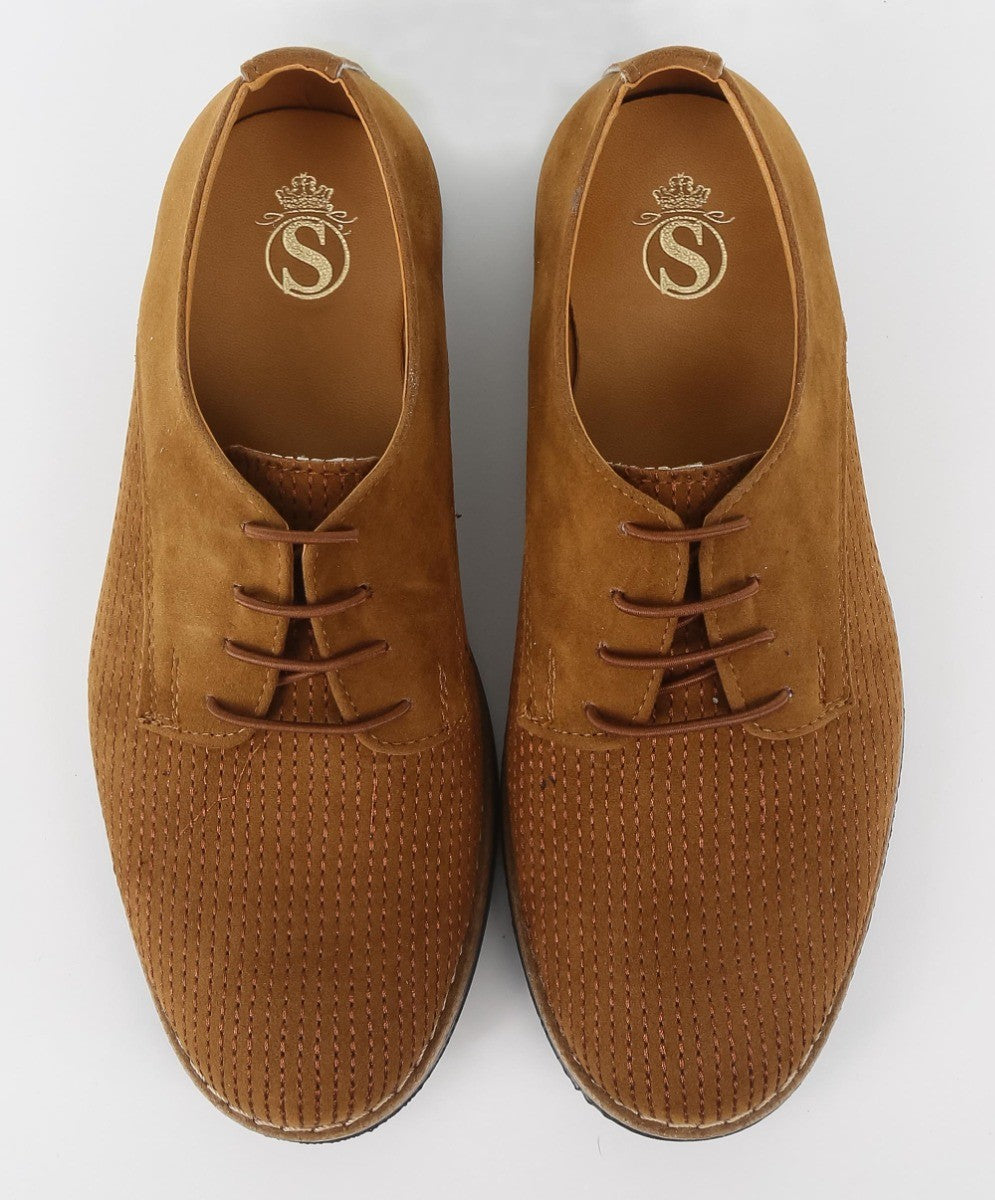 Boys Suede Lace Up Formal Shoes - Tan Brown