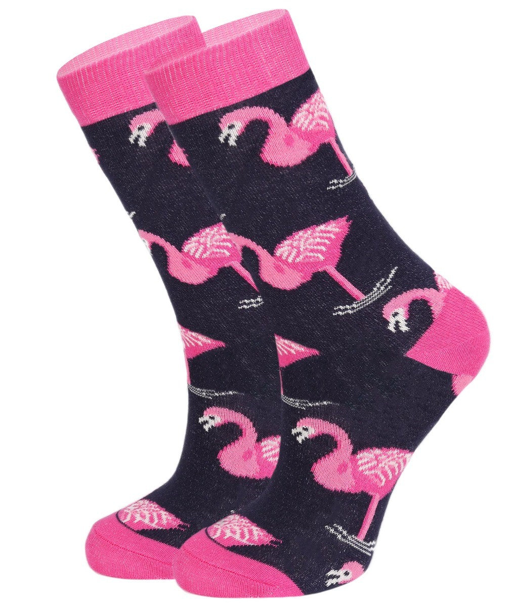 Unisex Kids Flamingo Socks - Novelty - Navy Blue - Pink