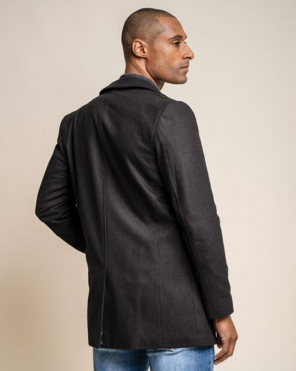 Manteau Mi-Long en Laine Mélangée pour Homme - NELSON - Noir