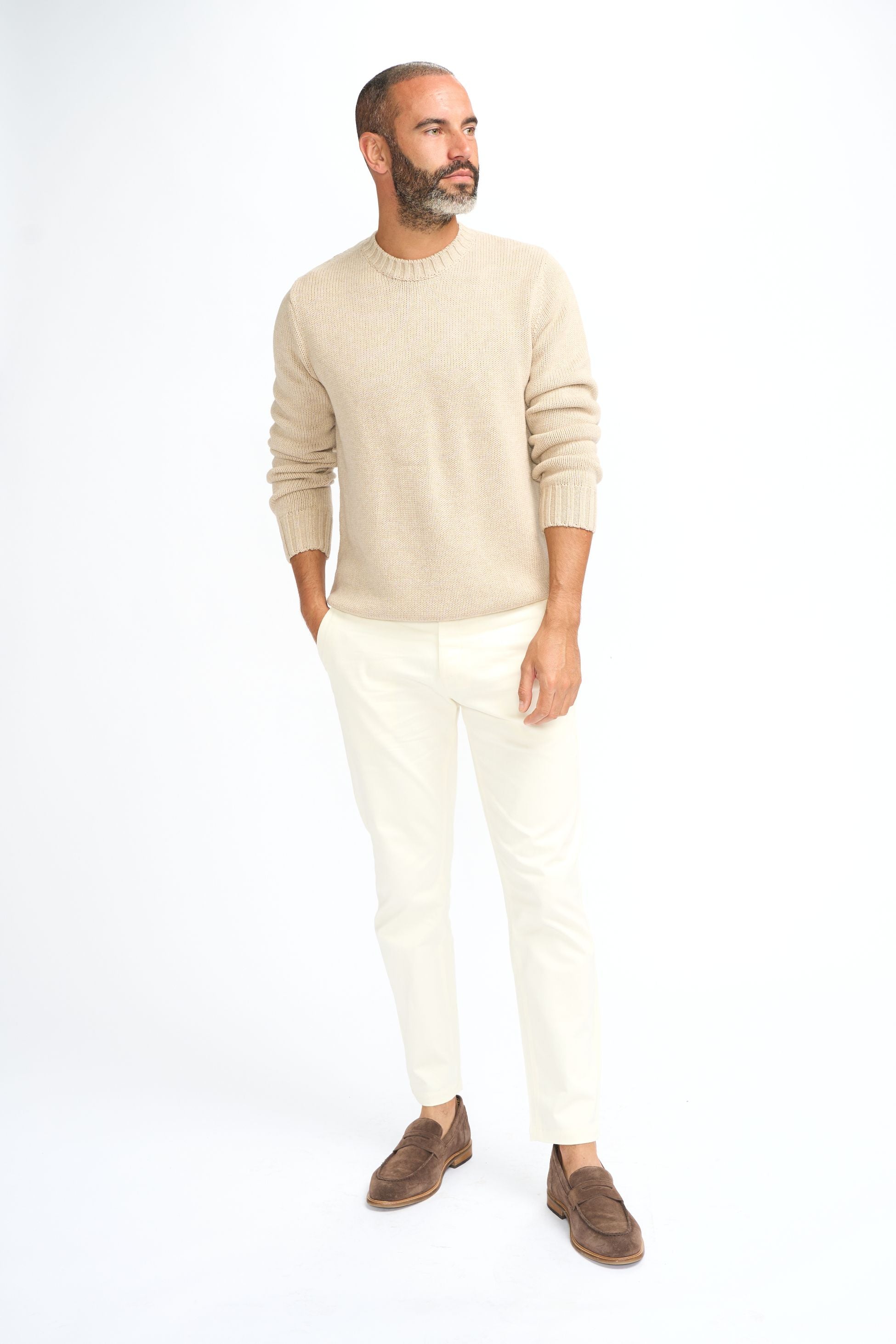 Pull classique en laine pour hommes - FARREL - Marron Faon