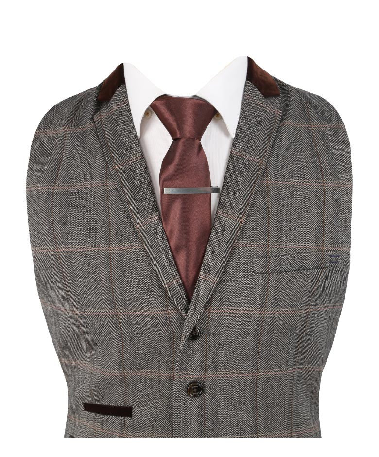 Gilet de costume rétro en tartan pour hommes - Connall Brown - Marron