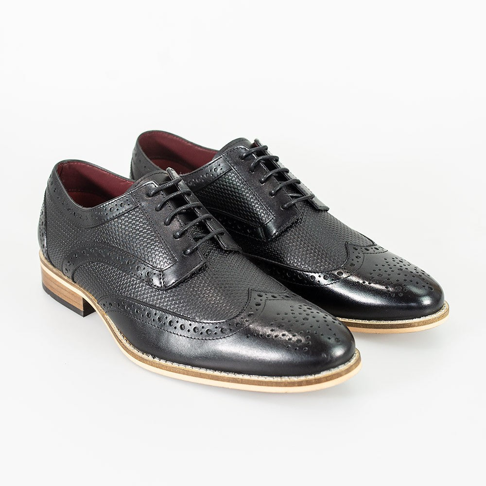 Men's Lace Up Leather Brogue Dress Shoes - Black