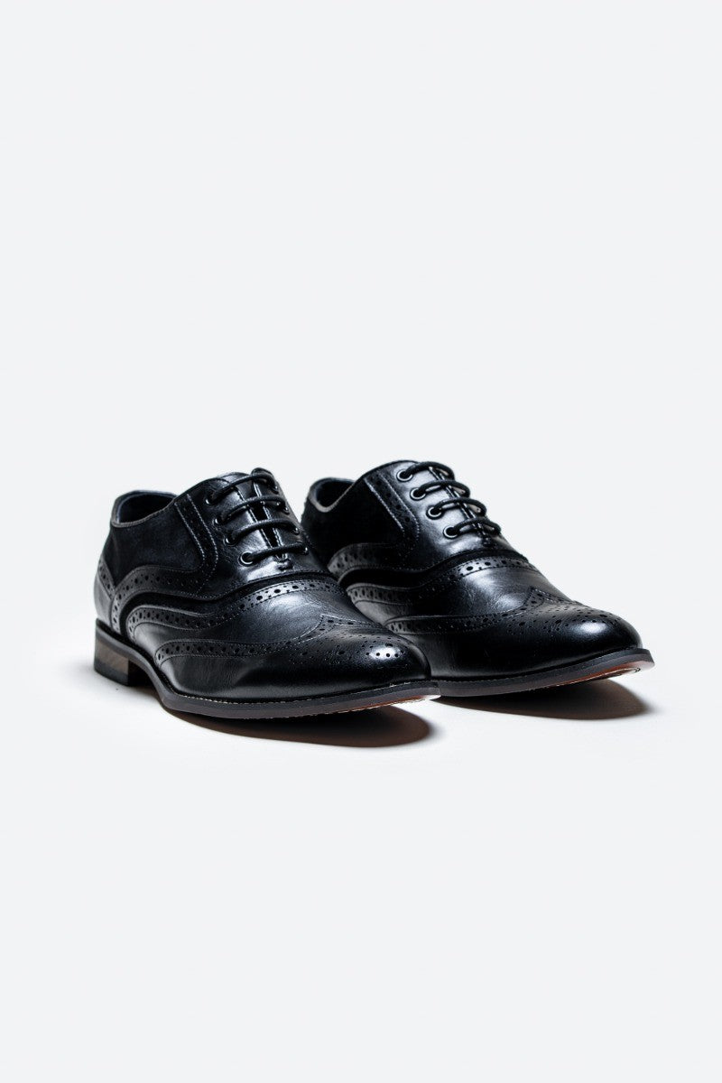 Herren Schnürsenkel Oxford Brogue Dressschuhe - Russel - Schwarz