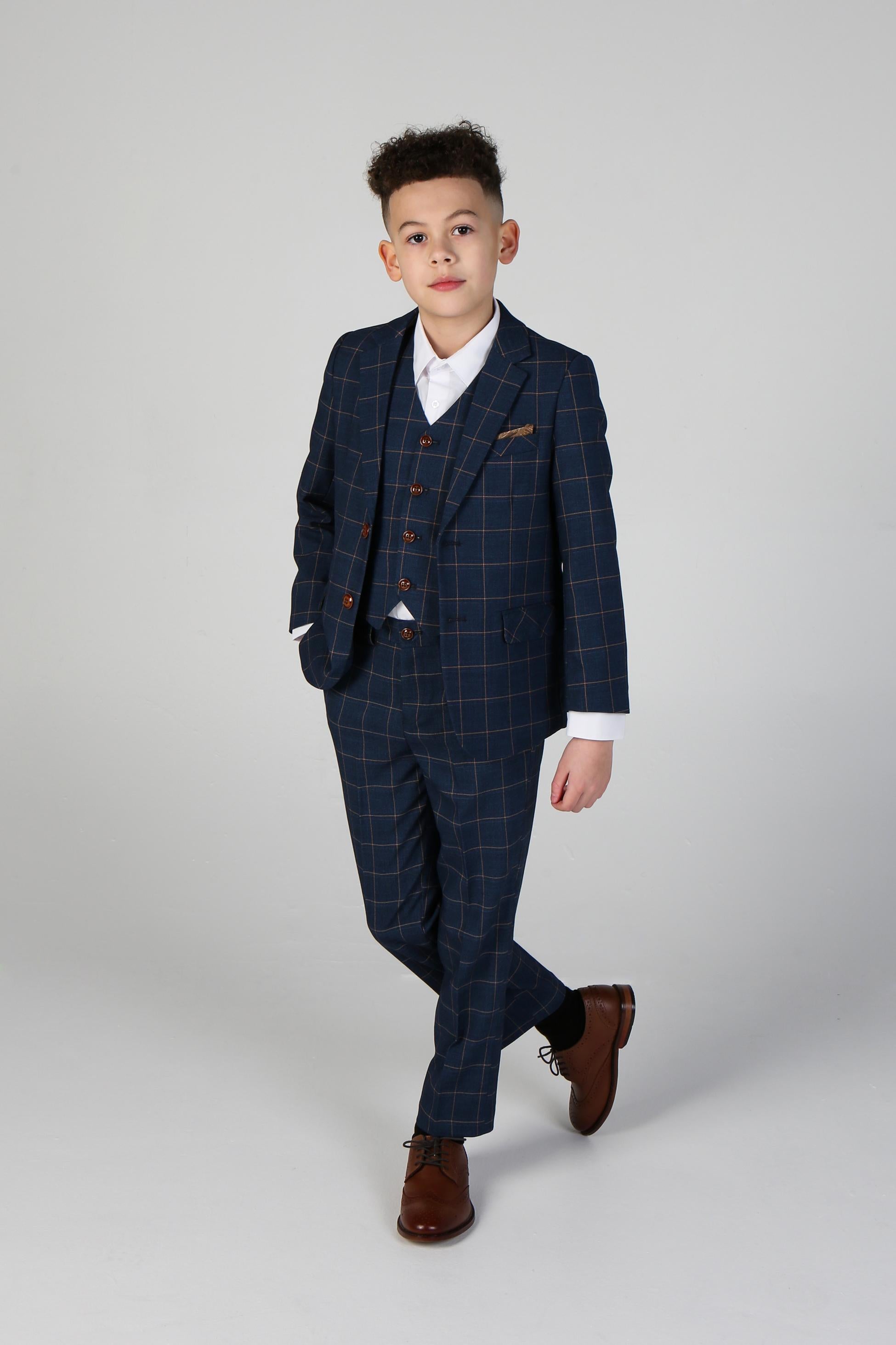 Boys' Tailored Fit Windowpane Check Suit - HAMLEYS - Cornflower Blue