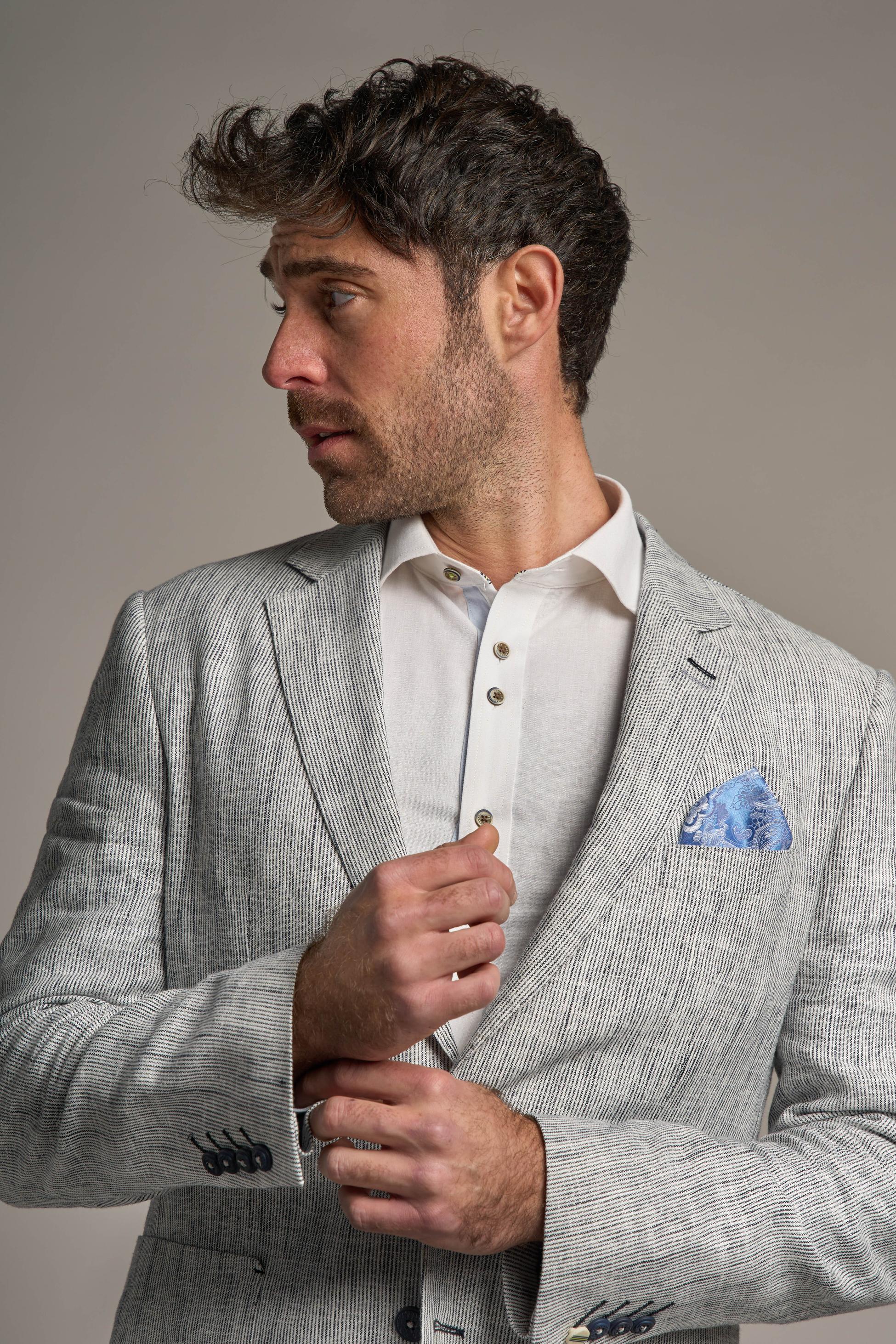 Blazer en Lin à Tissage Croisé Gris pour Homme - JAMIE - Gris