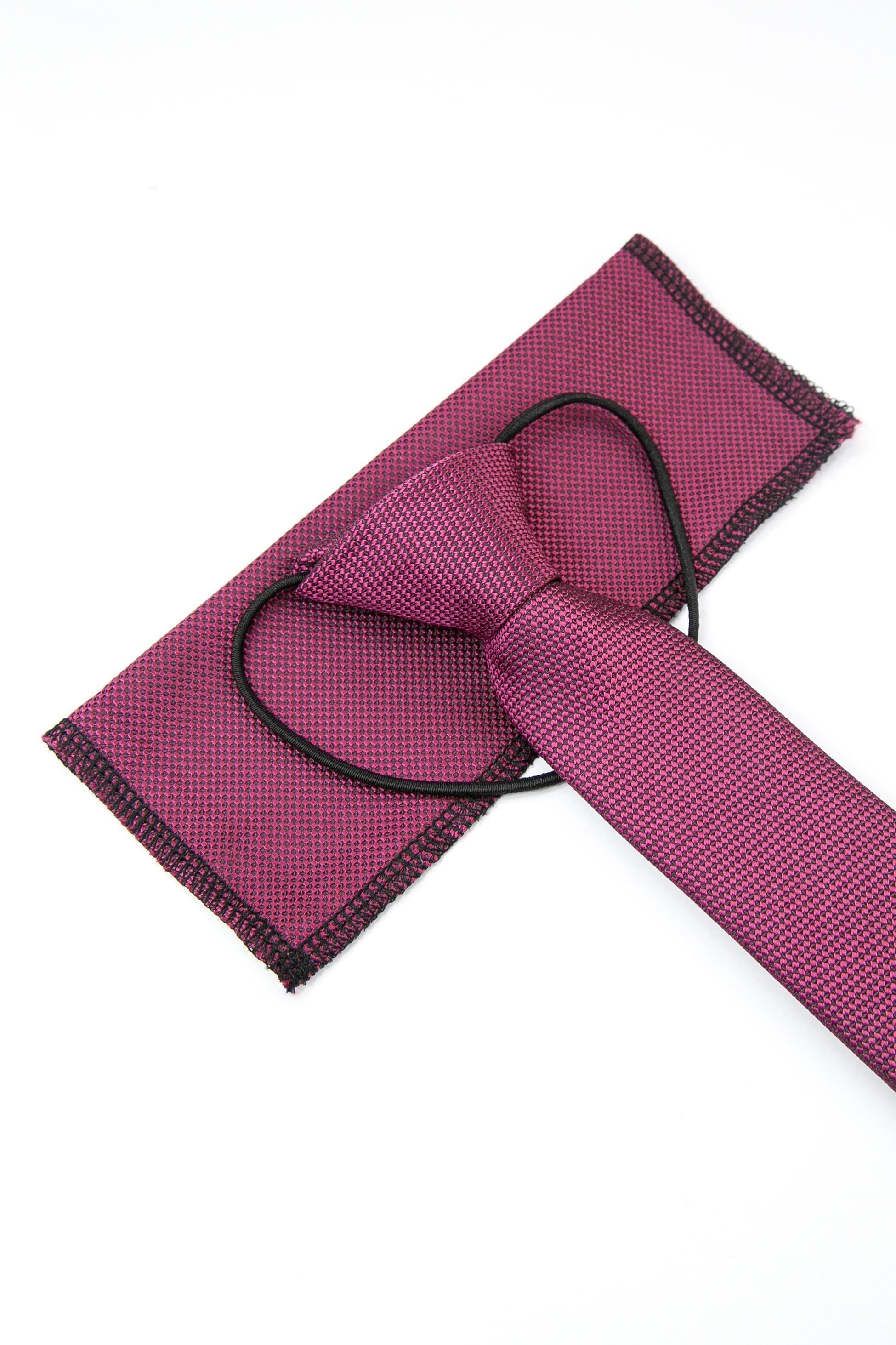 Boys’ Jacquard Tie & Hanky Set with Elastic Strap - Wine