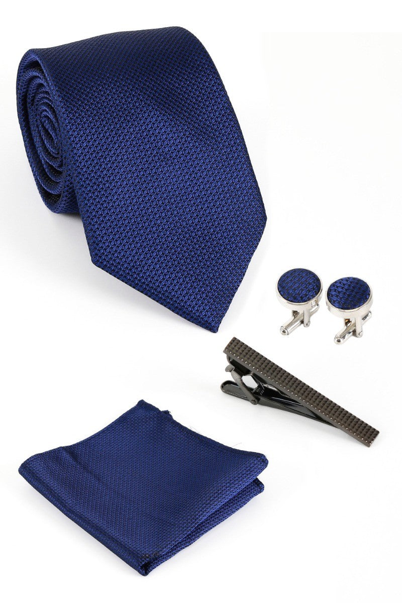 Men's Textured Tie & Cufflinks Set - Dark Blue