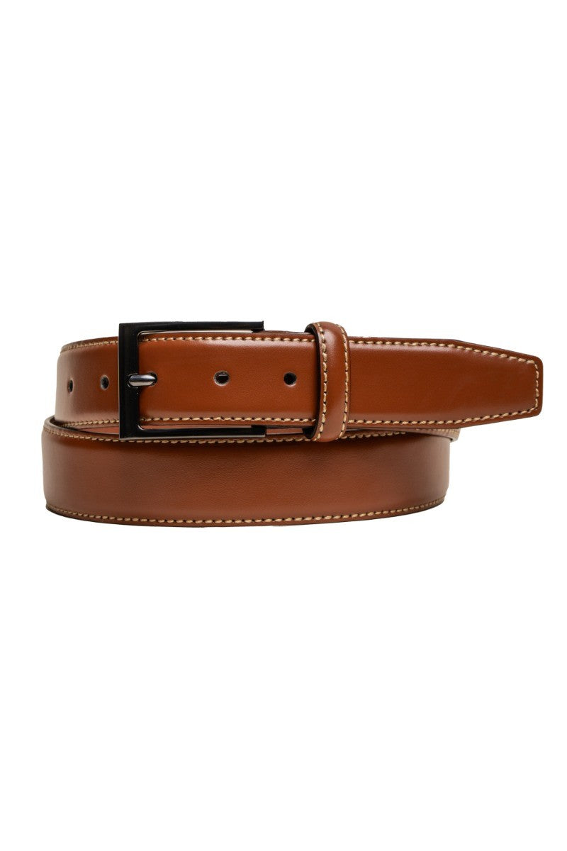 Ceinture en cuir cousue pour hommes - Marron Tan