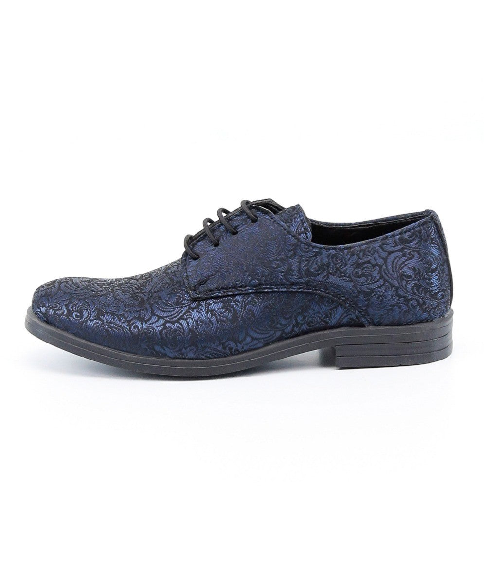 Chaussures Derby à Motifs Paisley pour Garçons - Bleu Marine - Noir