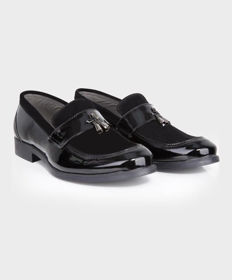 Baby Boys & Boys leather and Suede Slip on Formal Tassel Loafers - Black