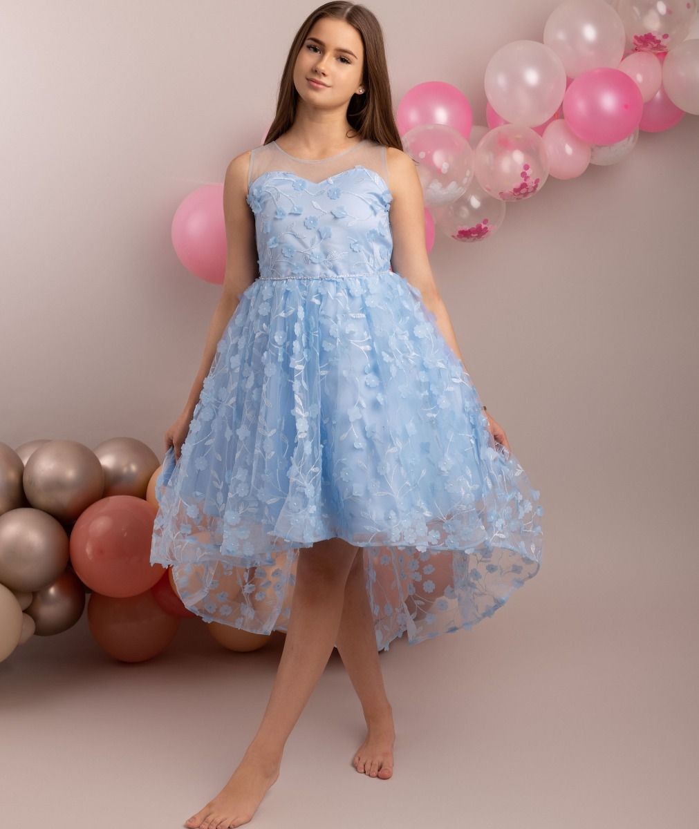 Florales Kleid für Mädchen - COURTNEY - Babyblau