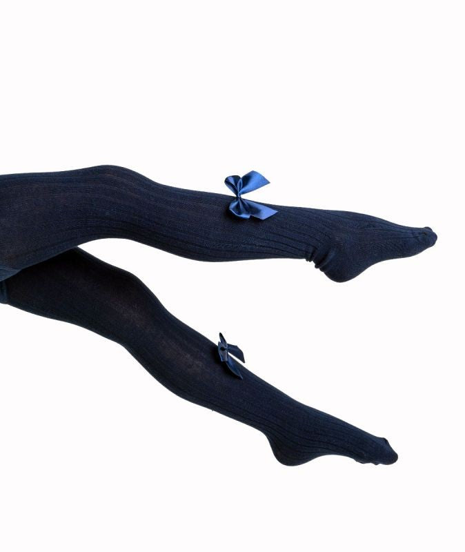 Girls Ribbed Bow Tights – KITTY - Navy Blue