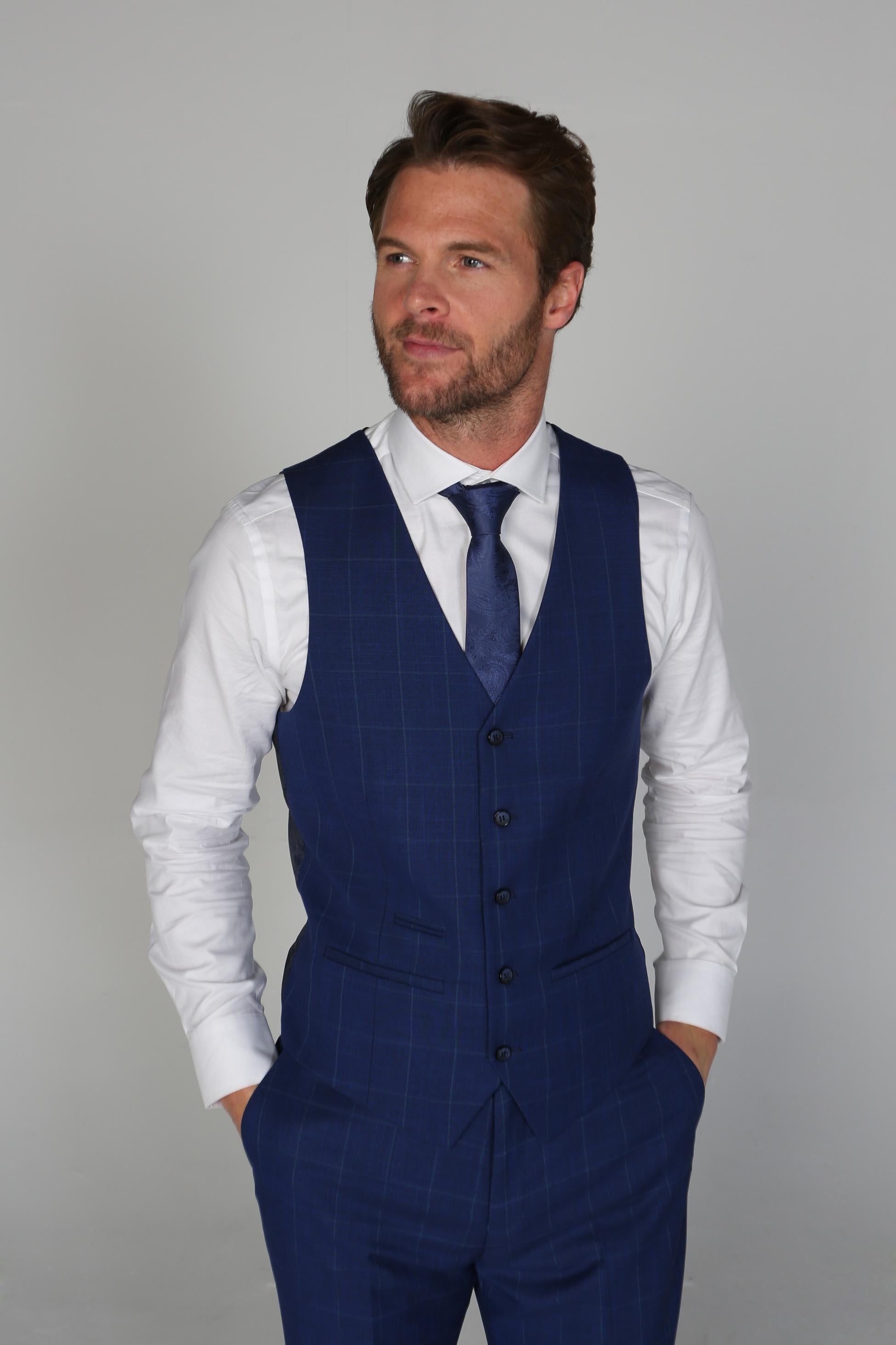 Costume à Motif Windowpane Tailleur pour Homme - ROVER Blue - Bleu