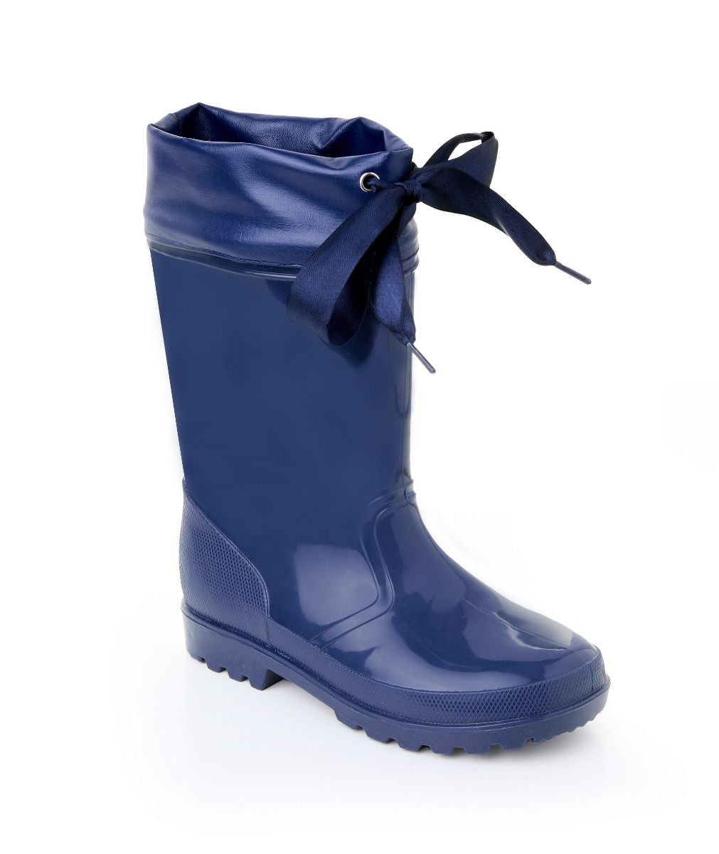 Girls Ribbon Wellington Boots, Waterproof Wellies - DALLAS - Navy Blue