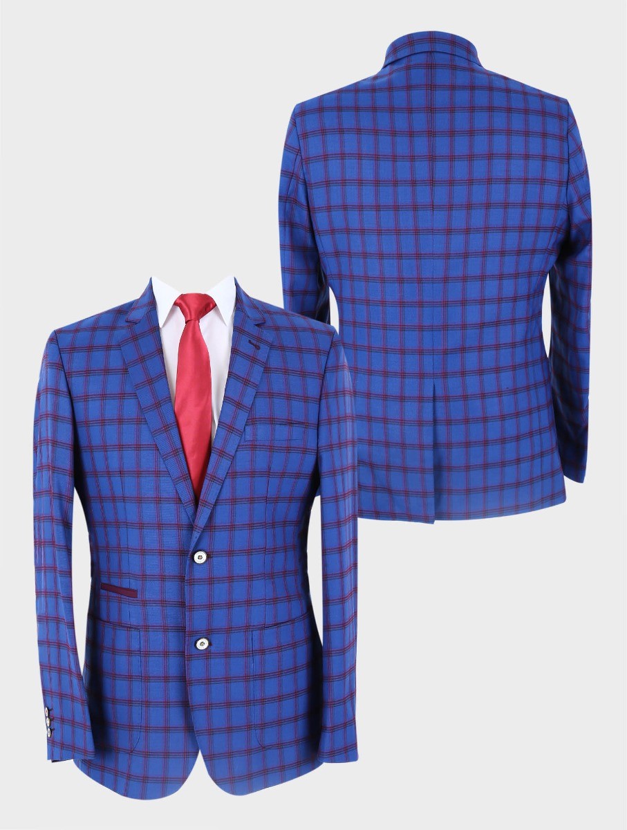 Herren Slim Fit Windowpane Karo Blazer - COSTELLO - Marineblau