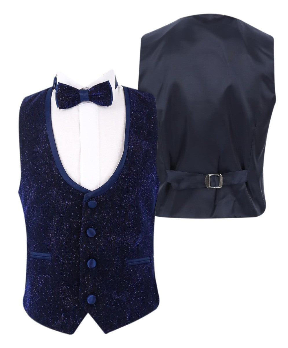 Jungen Glitzernder Slim Fit Navyblauer Tuxedo Anzug - Navyblau