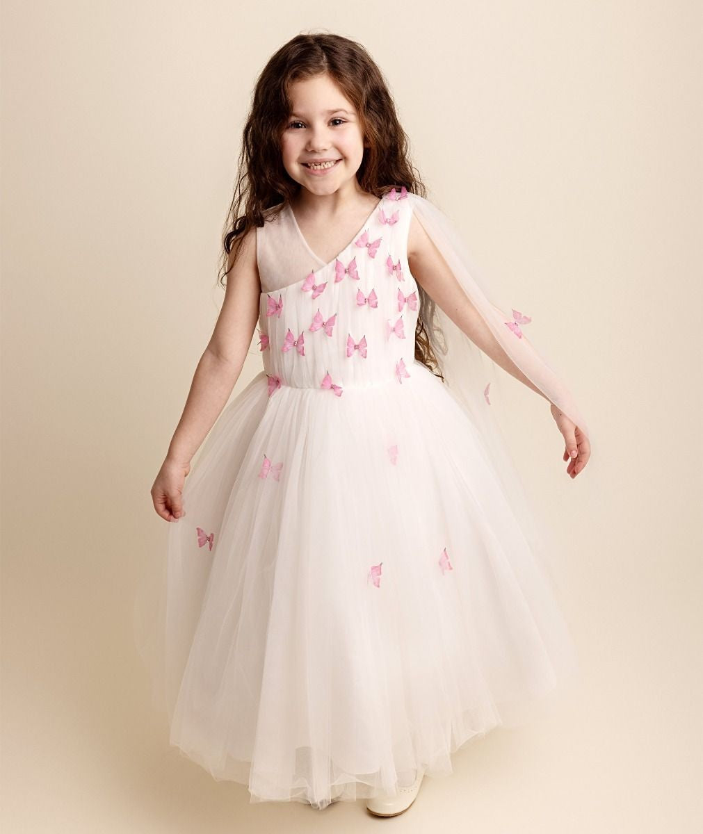 Robe en tulle avec appliqués de papillon pour filles - PARIS - Rose