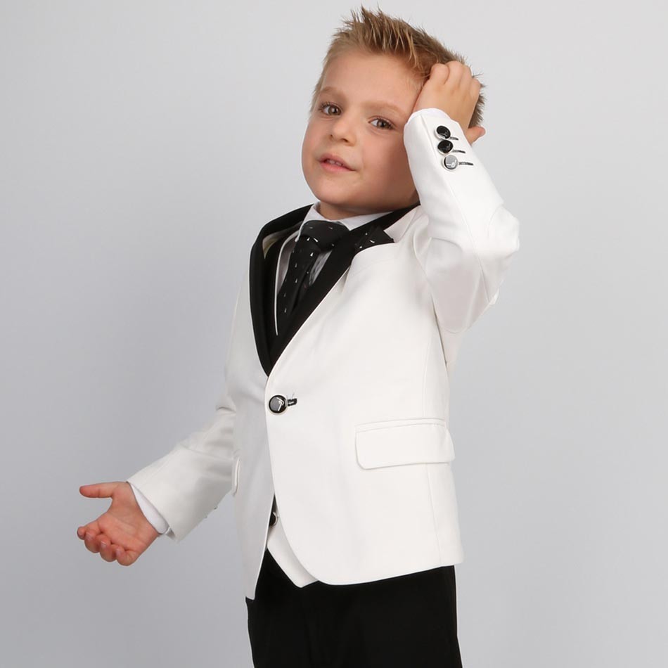 Boys Exclusive Piping Tuxedo Suit - White - Black