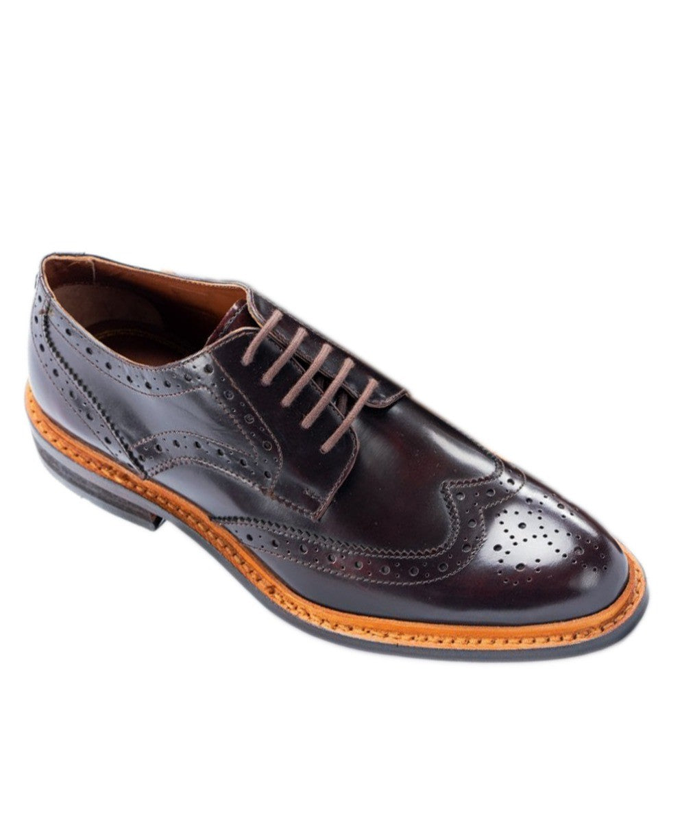 Men's Wingtip Brogue Lace Up Shoes - MERTON - Burgundy