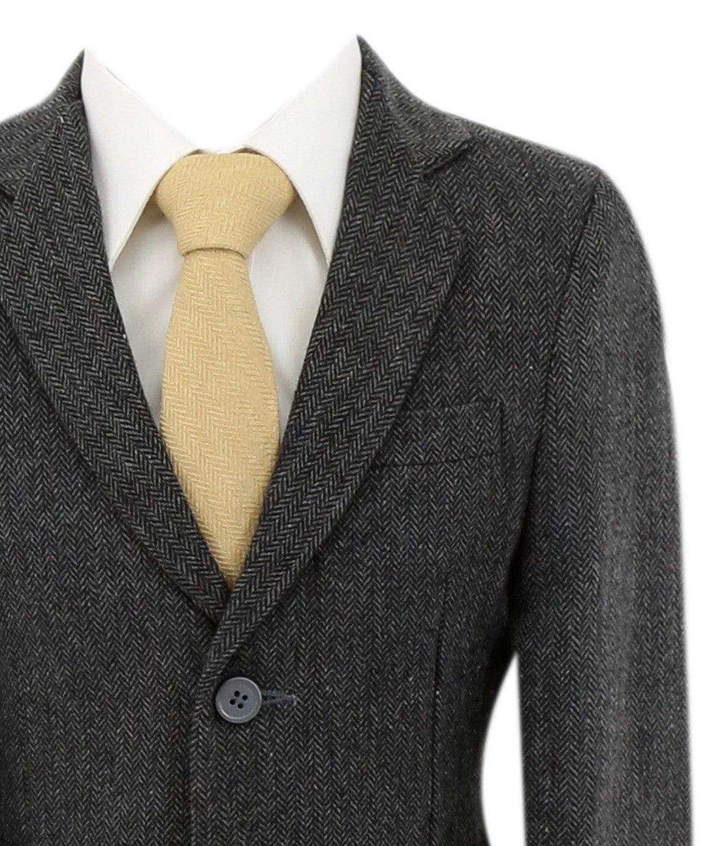 Jungen Fischgrät Tweed Formeller Blazer - Dunkelgrau