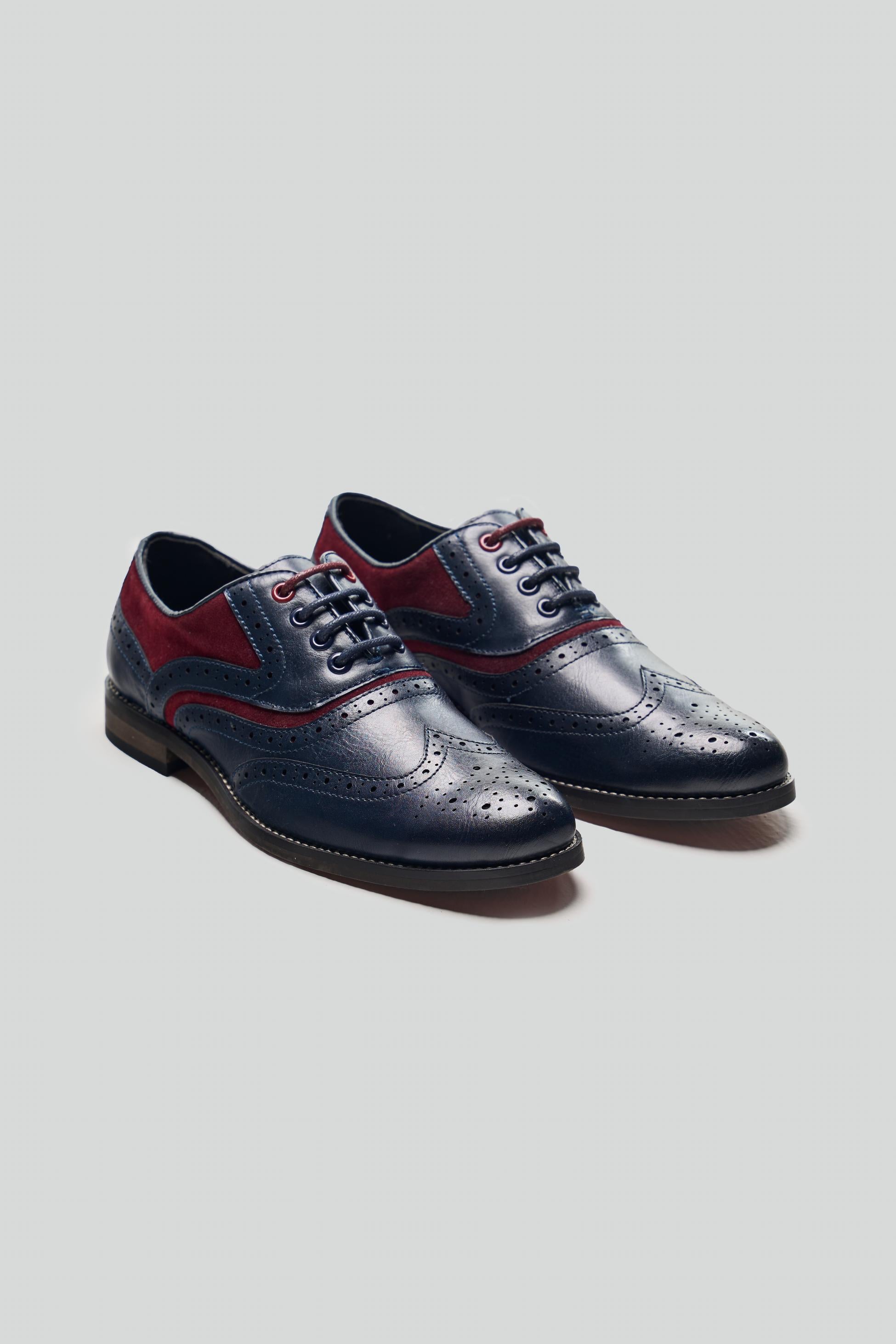 Chaussures Oxford brogue à lacets pour garçons - RUSSEL - Bleu Marine - Rouge