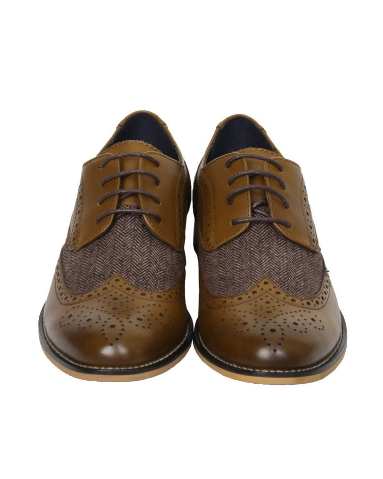 Herren Schnürsenkel Tweed Leder Brogue Schuhe - HORATIO - Hellbraun