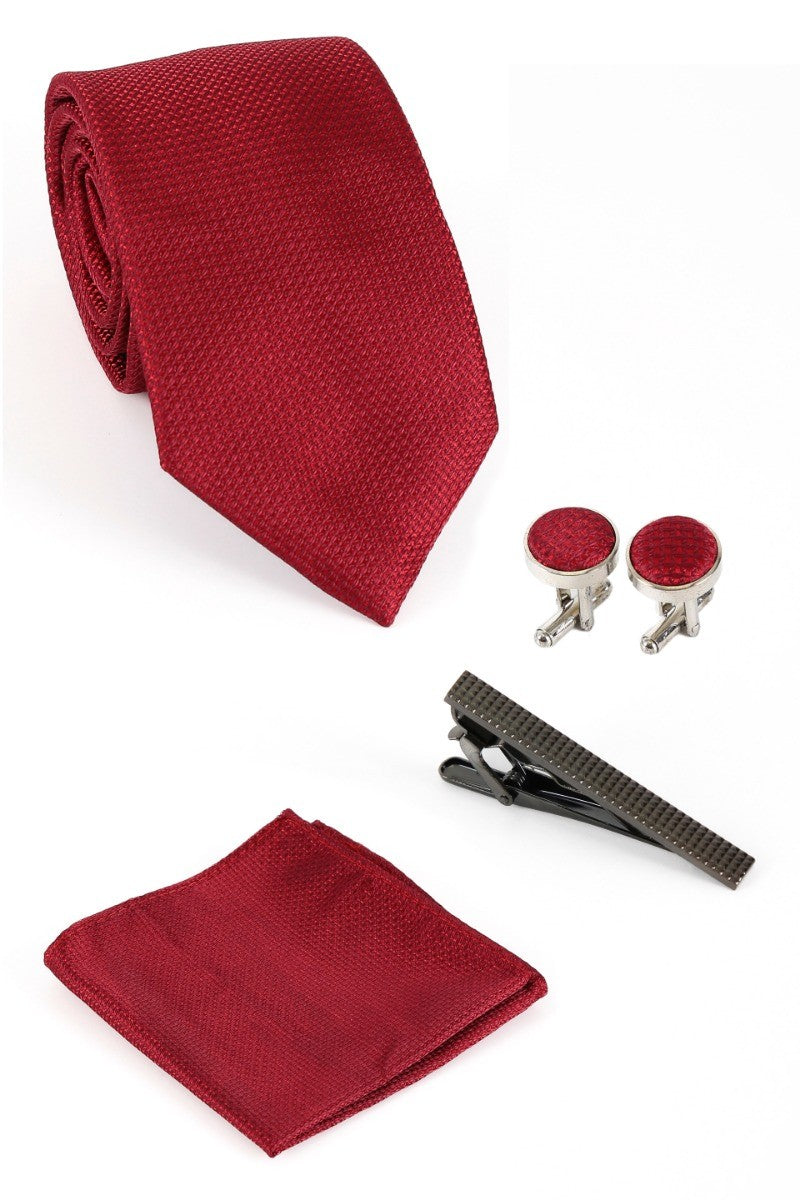 Men's Textured Tie & Cufflinks Set - Burgundy