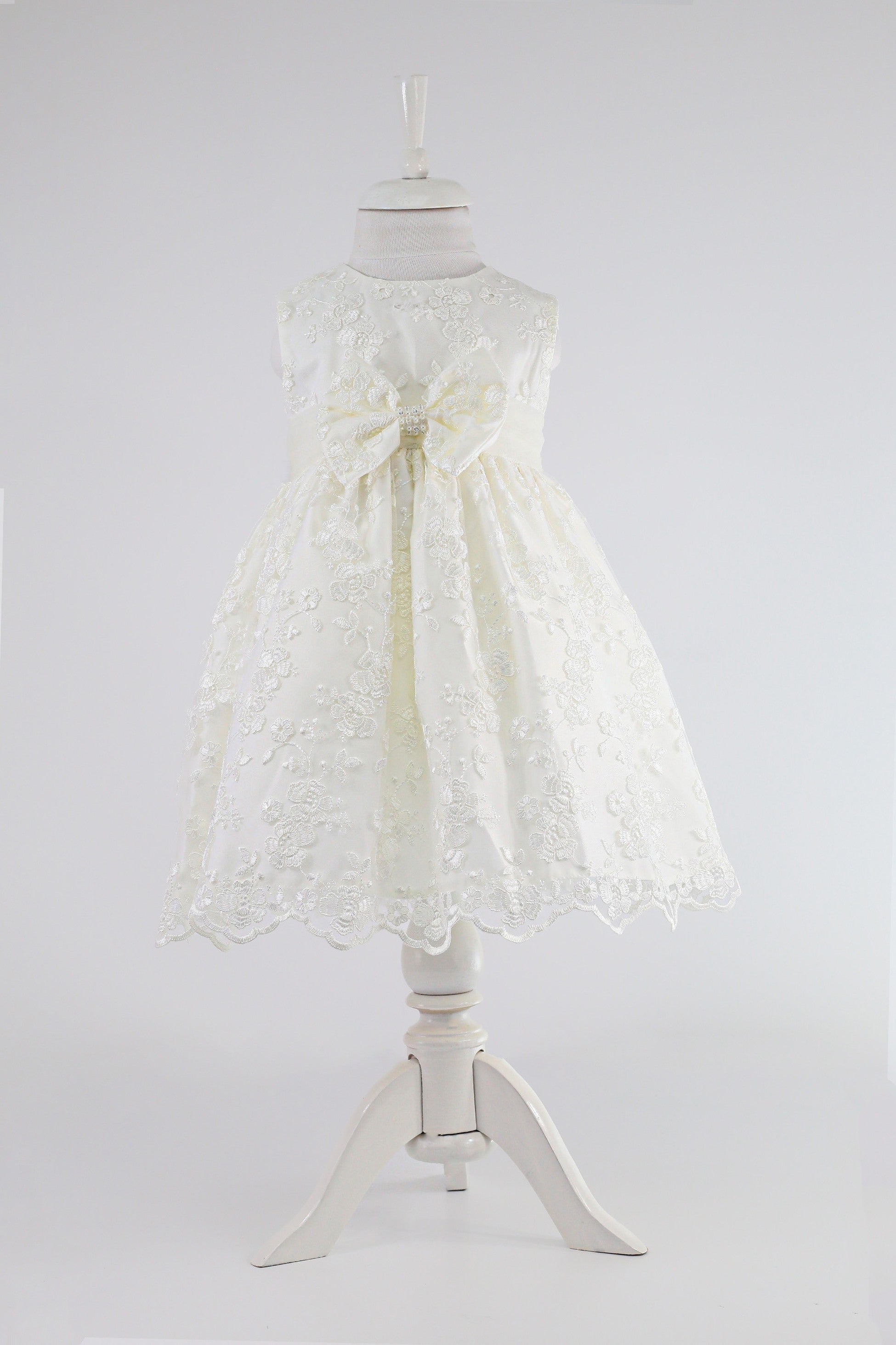 Ensemble de robe avec nœud en dentelle pour bébés filles - B1202 - Ivoire