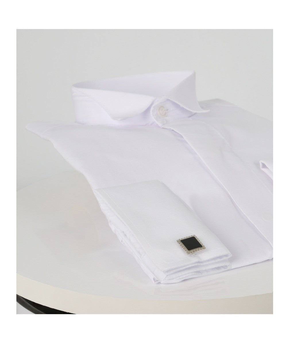 Chemise à Col Cassé avec Boutons de Manchette pour Garçons - Blanc