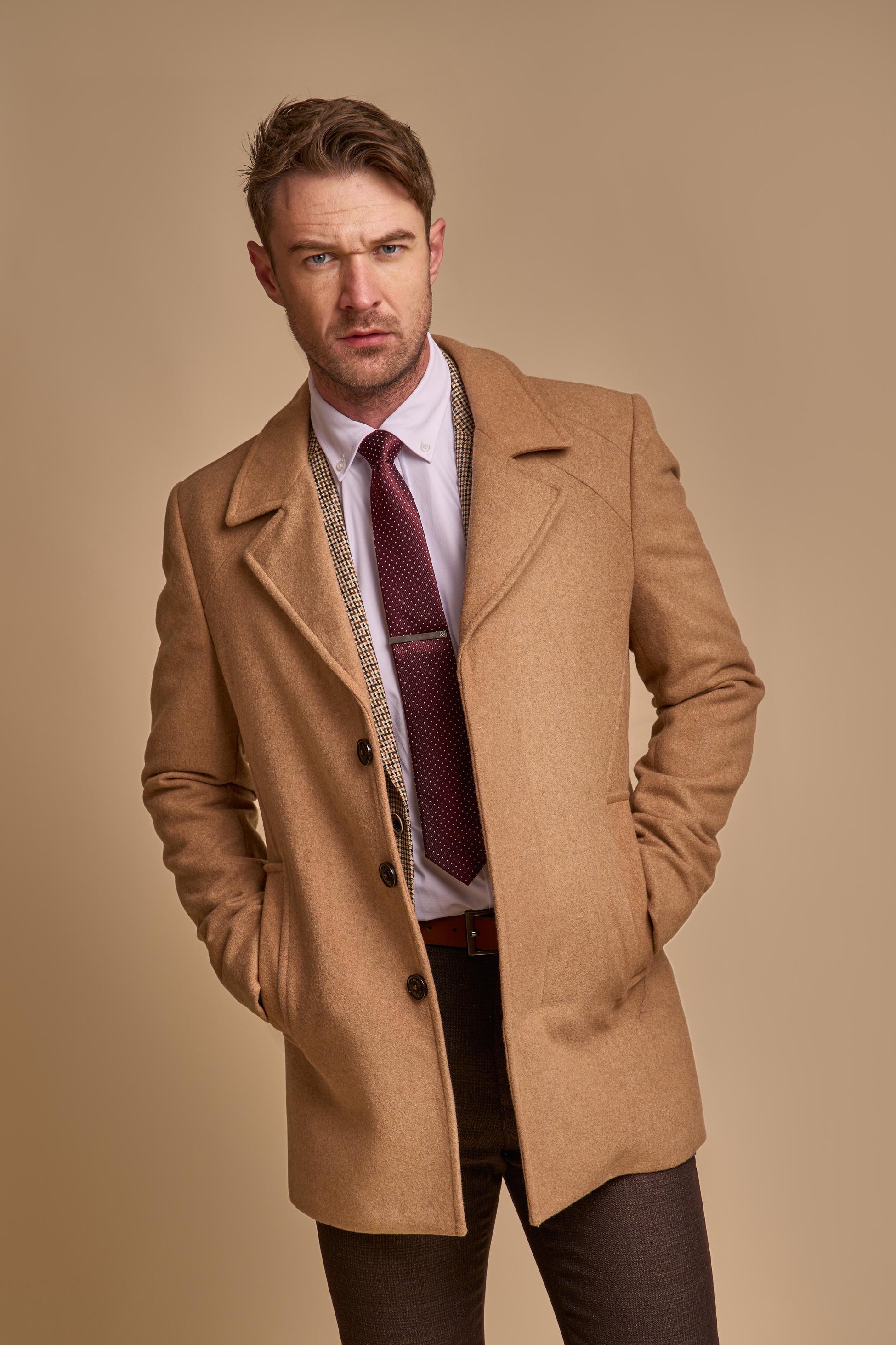 Manteau en Laine Mélangée Slim Fit pour Homme - MARCUS - Brun Camel