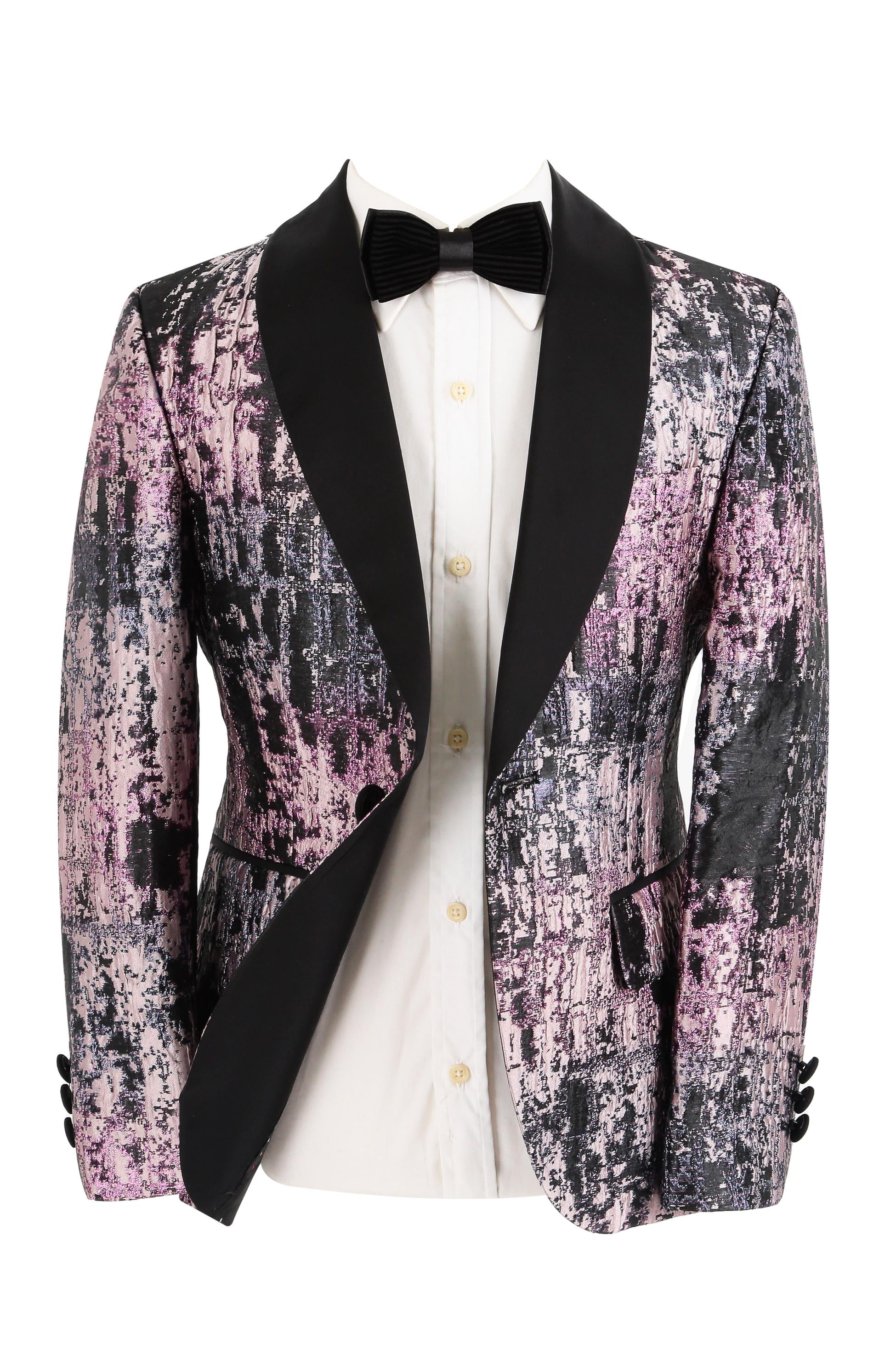 Jungen Glitzerndes Gemustertes Tuxedo Anzug - Schwarz - Pink